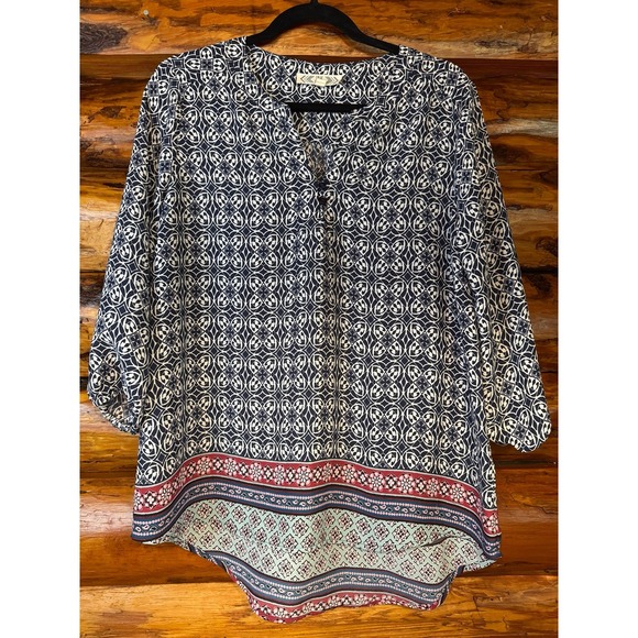 Pink Rose Tops - Pink‎ Rose Navy Patterned Tunic Size XL